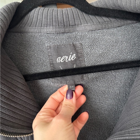 Aerie Down To Earth half zipper pullover sweatshirt ribbed charcoal oversized - Picture 6 of 8